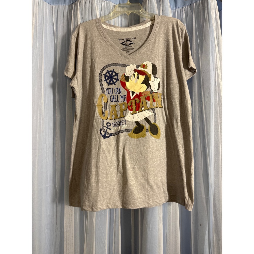 Disney Cruise Line T-Shirt Women 2XL You Can Call Me Captain‎ Gray Minnie NWT
